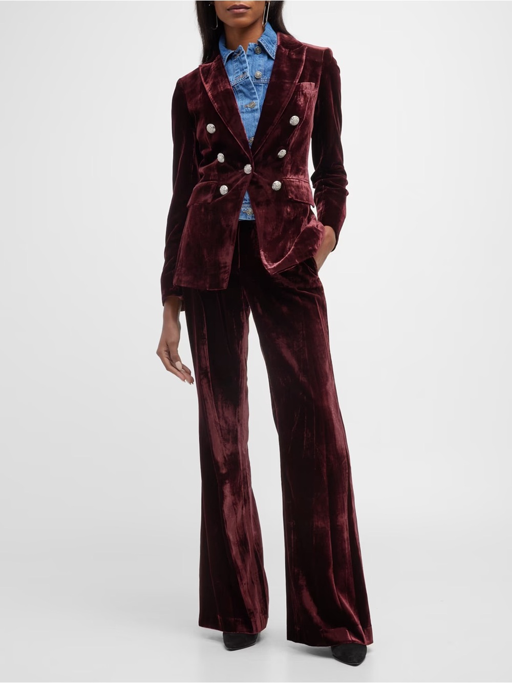 Veronica Beard Velvet Double-Breasted Blazer and Pants - Deep Wine